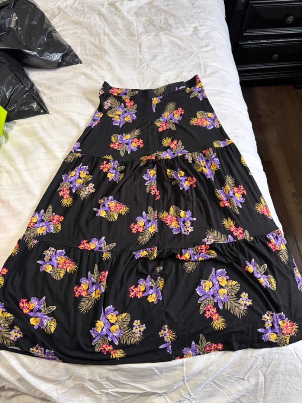 Michel Studio Black Maxi Skirt with Purple & Yellow Floral Print